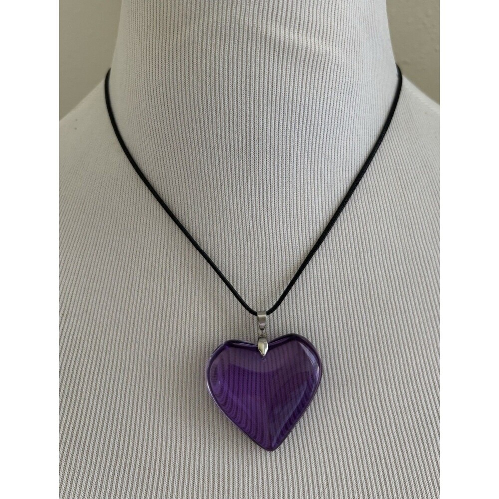 Glass Hart Pendant Necklace Purple Women’s 9Inch